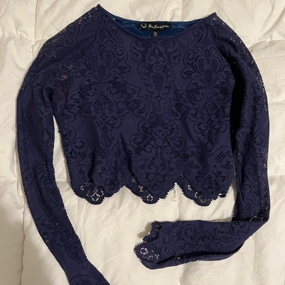 For Love & Lemons blue crop top (size Small)